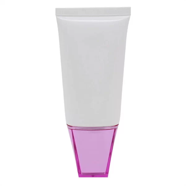 Fashionable 50ml Plastic Cosmetic Tube Empty Skincare Container with Square Acrylic Cap for Face Cleanser